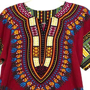 Dashiki Style Scrub Top Mens S Red Tribal Traditional Ethnic Medical Uniform